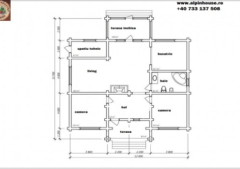 Casa de vacanța 13 din lemn rotund calibrat sau casa de locuit permanent poate fi executata din lemn rotund calibrat cu dimensiuni cuprinse între 160 mm și 300 mm in funcție de preferințele clientului. Casa este dispusă pe parter cu o suprafața de 164 mp casa are in componenta living baie Bucătărie spațiu tehnic hol și doua dormitoare . Proiectul pote suferii orice modificare in funcție de necesitatile clientului