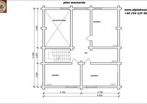 Casa de vacanța 8 din lemn rotund calibrat sau casa de locuit permanent poate fi executata din lemn rotund calibrat cu dimensiuni cuprinse între 160 mm și 300 mm in funcție de preferințele clientului! Casa este dispusă pe parter și mansarda cu o suprafața de 209 mp și este compusă din , 2 bai , living cu Bucătărie deschisă 3 dormitoare ,hol și spațiu tehnic. Proiectul poate suferi orice modificare in funcție de necesitatile clientului.