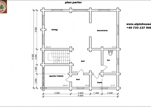 Casa de vacanța 8 din lemn rotund calibrat sau casa de locuit permanent poate fi executata din lemn rotund calibrat cu dimensiuni cuprinse între 160 mm și 300 mm in funcție de preferințele clientului! Casa este dispusă pe parter și mansarda cu o suprafața de 209 mp și este compusă din , 2 bai , living cu Bucătărie deschisă 3 dormitoare ,hol și spațiu tehnic. Proiectul poate suferi orice modificare in funcție de necesitatile clientului.